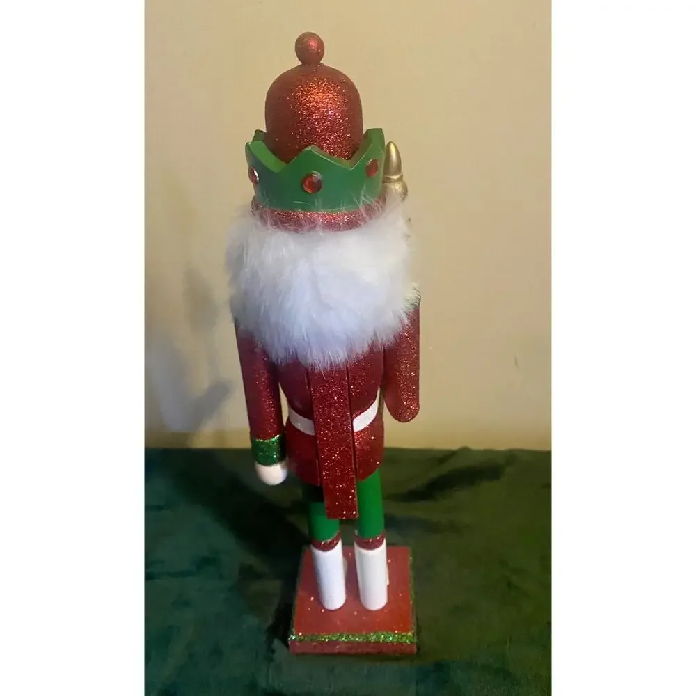 Vintage Wooden Nutcracker Sparkling Red & Green Castle Guard 15”